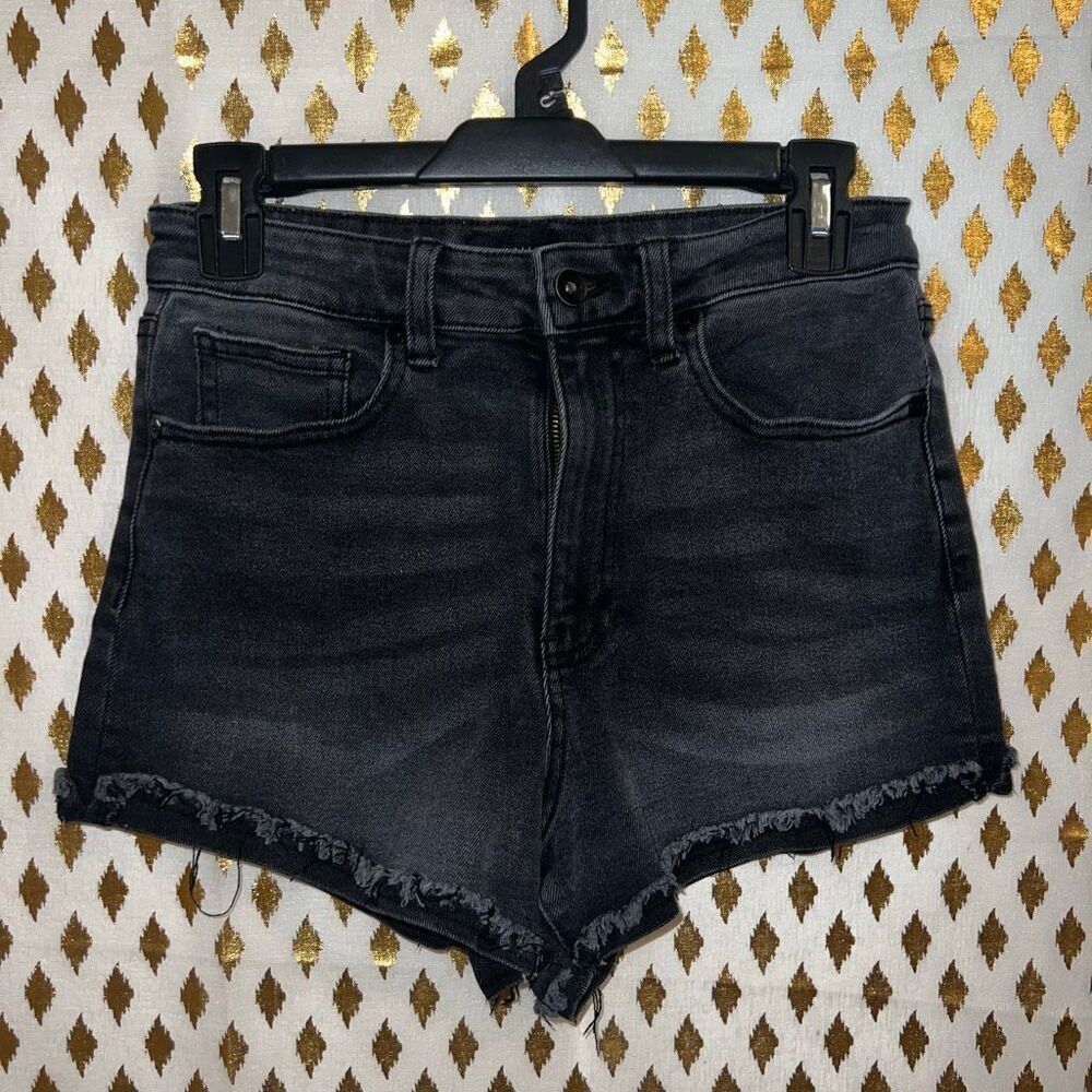 Kendall + Kylie The Drifter High Rise Black Charcoal Denim Shorts Frayed size 5/